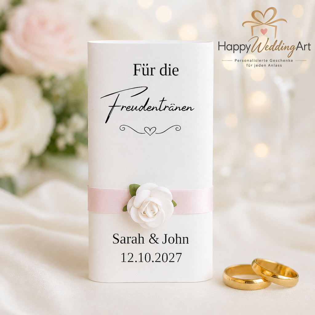 Detailansicht der Freudentränen-Hülle und Schleifendekoration