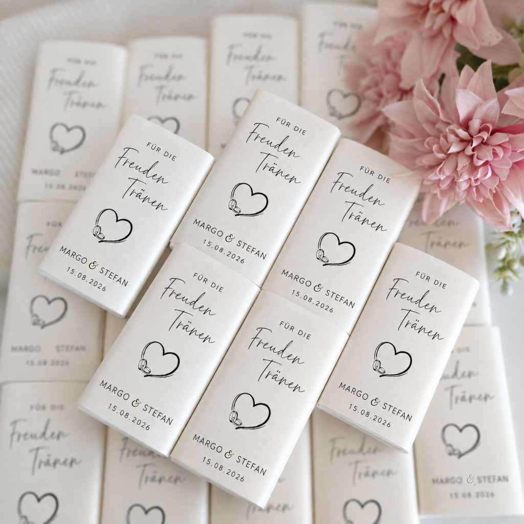 Personalisierte Freudentränen-Taschentücher zur Hochzeit mit Namen und Datum