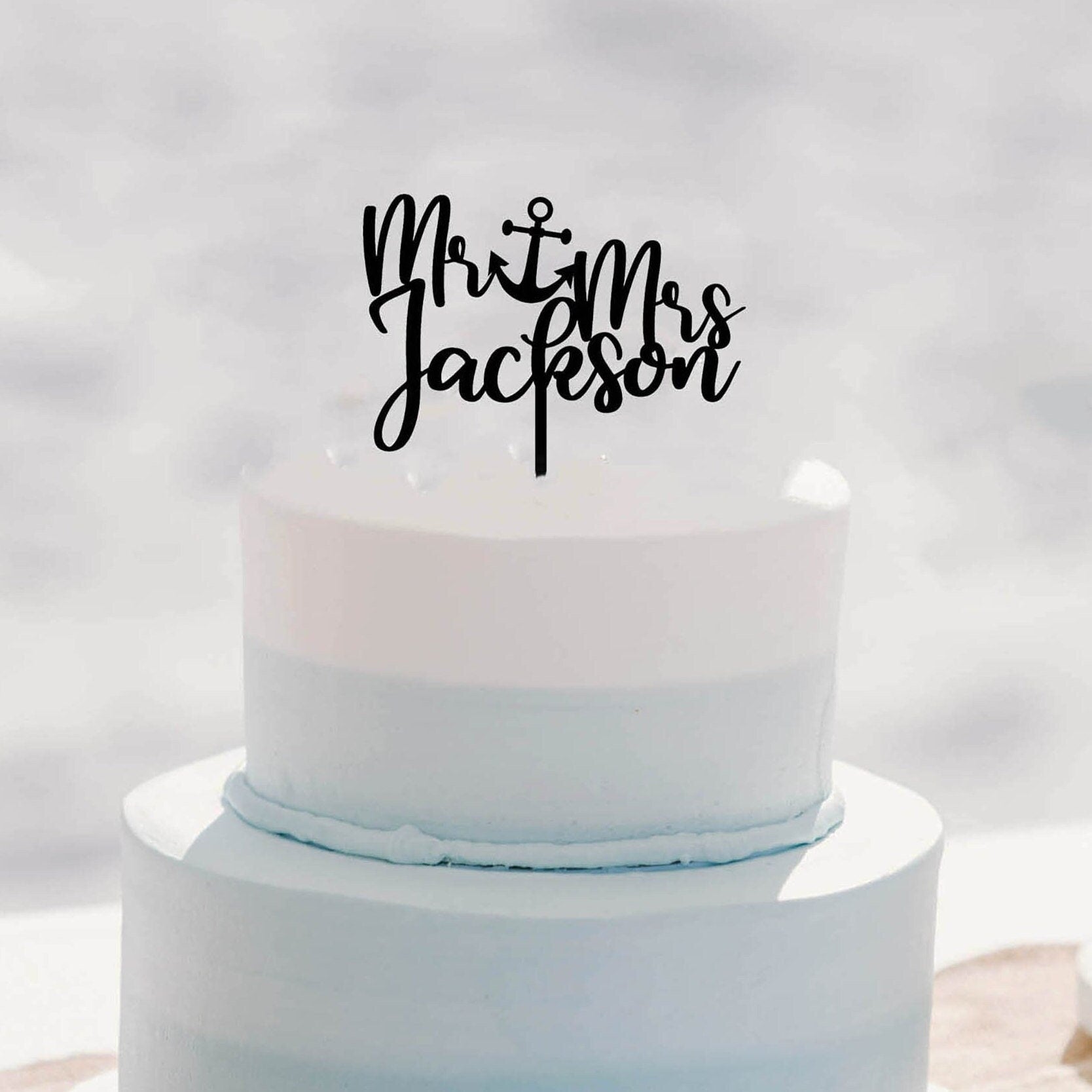 Personalisierter Anker-Caketopper für die Strandhochzeit 