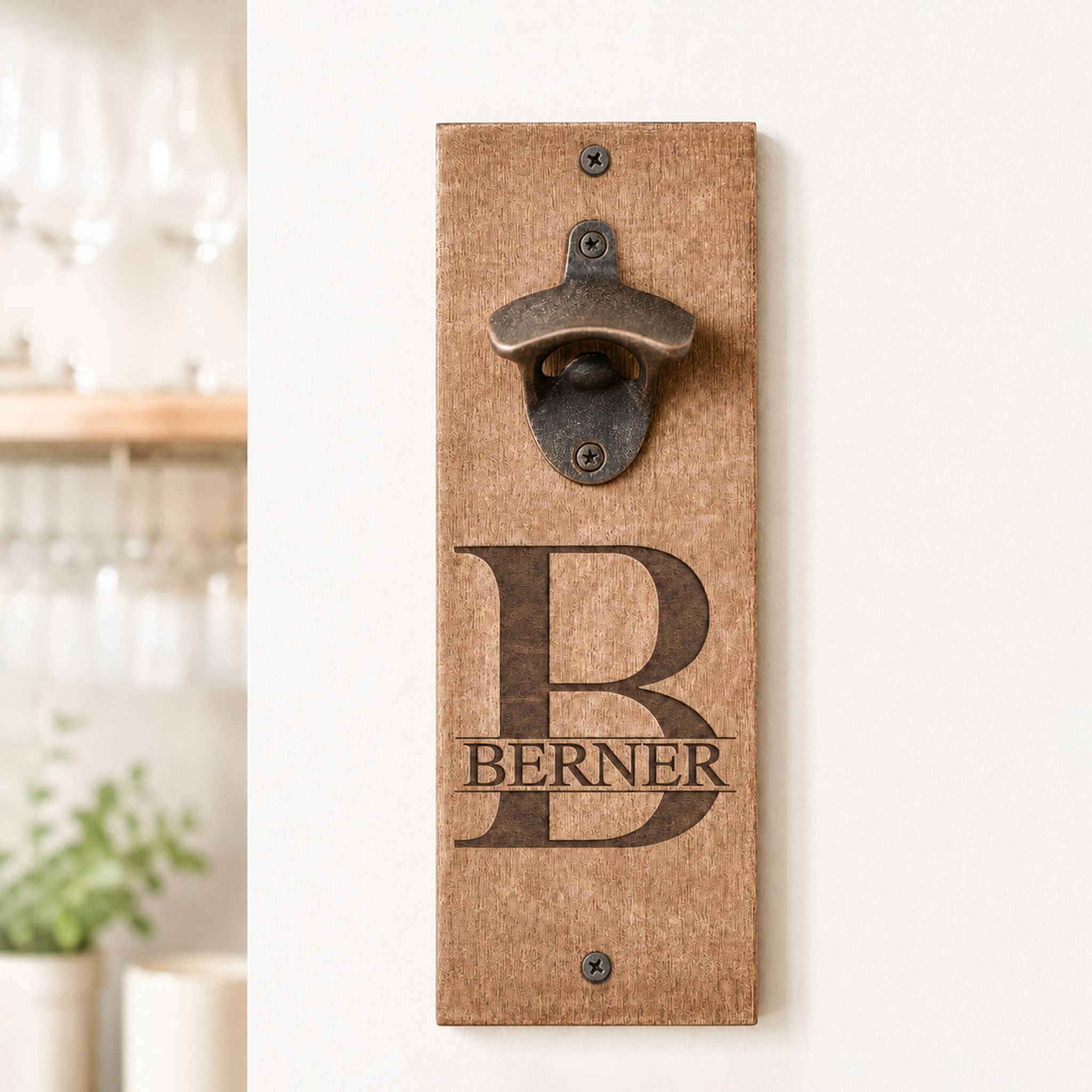 Magnetischer Bieröffner aus Holz zum Auffangen von Kronkorken