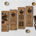 Personalisierter Wand-Flaschenöffner aus Holz mit Gravur