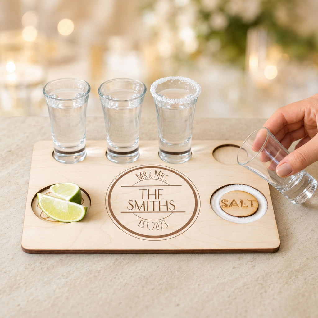 Tequila-Tastingbrett mit individuell gestaltetem Wunschtext
