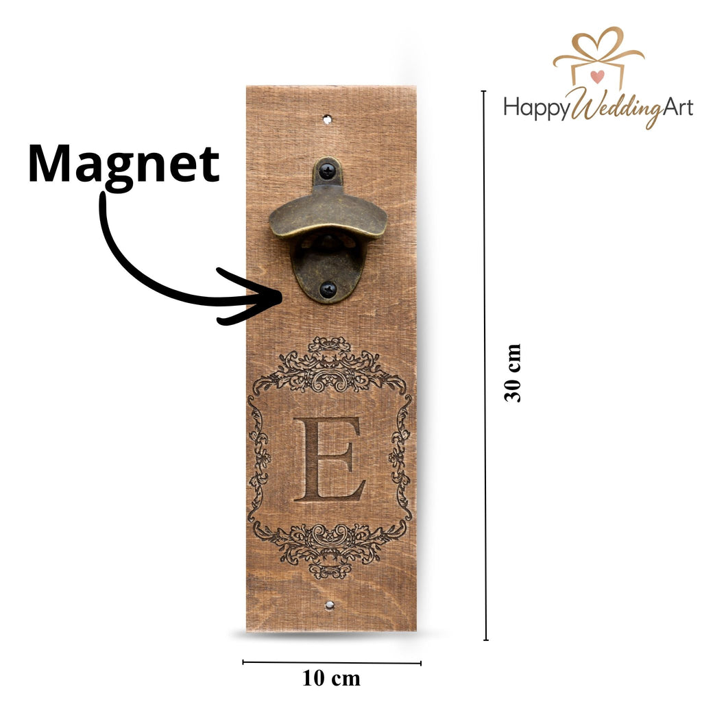 Personalisierter Wand-Flaschenöffner aus Holz mit Magnet