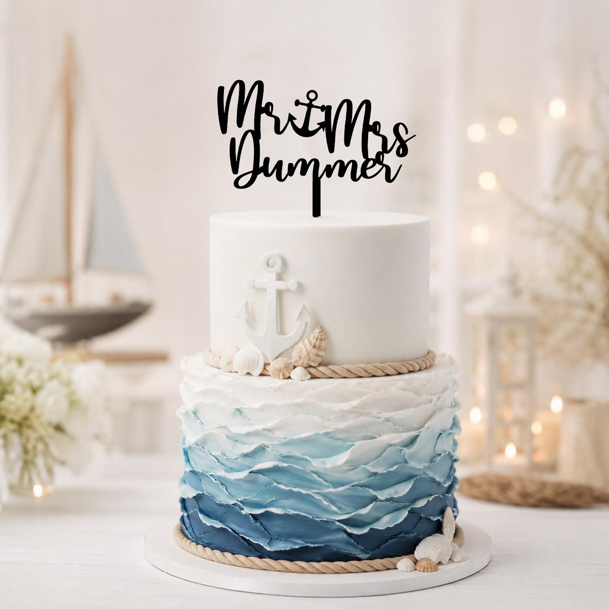 Personalisierter Anker-Caketopper für die Strandhochzeit 