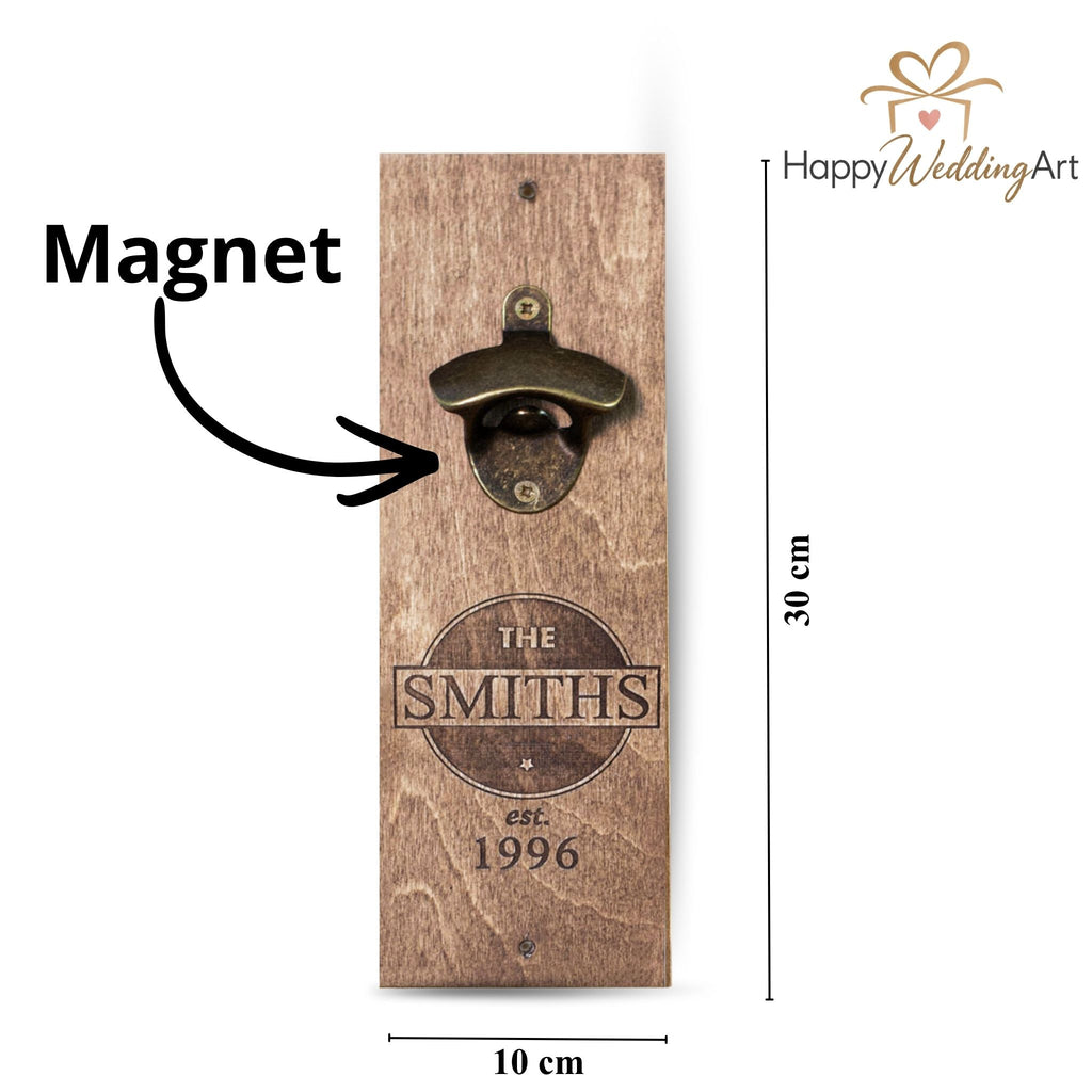 Personalisierter Wandflaschenöffner aus Holz mit Magnet