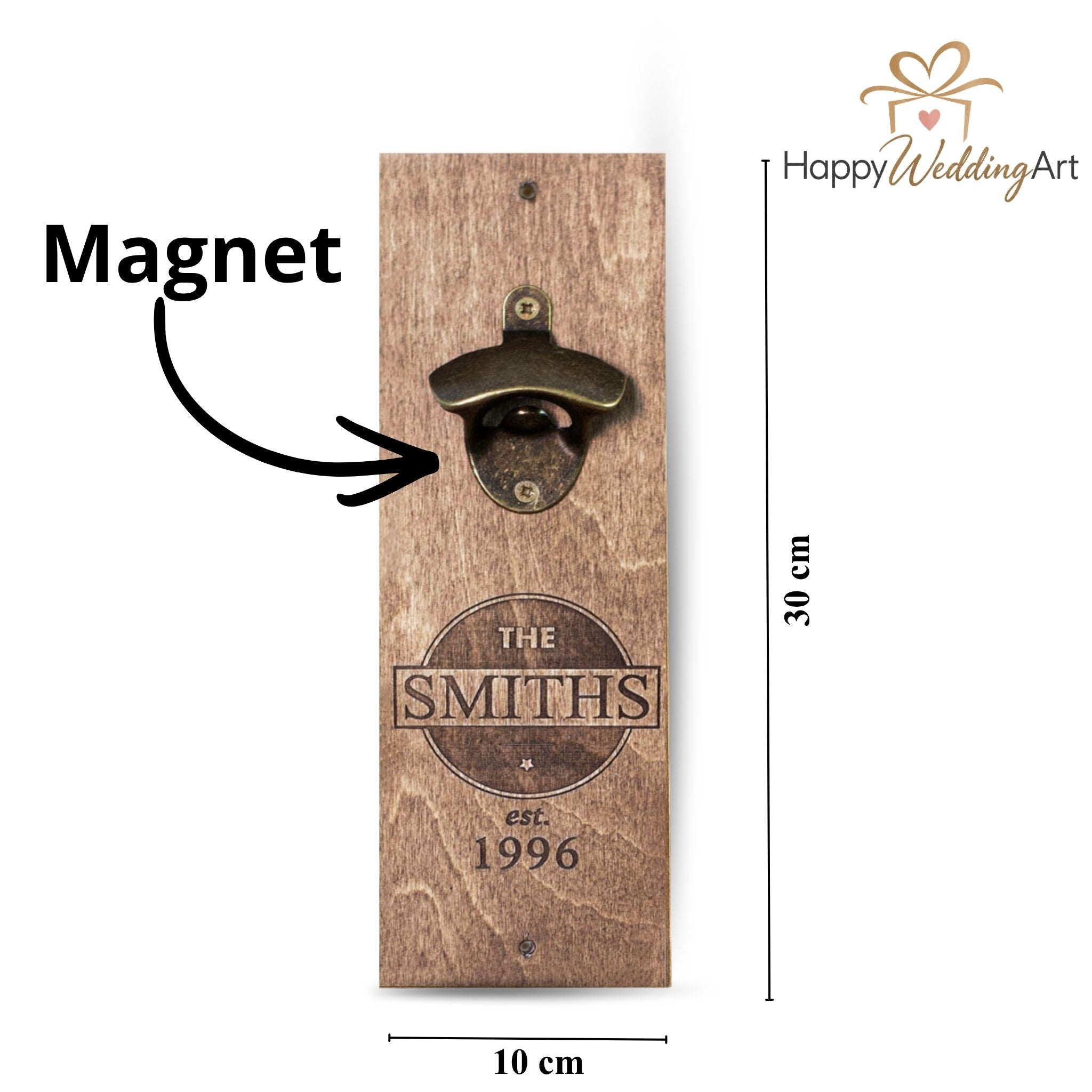 Personalisierter Wandflaschenöffner aus Holz mit Magnet