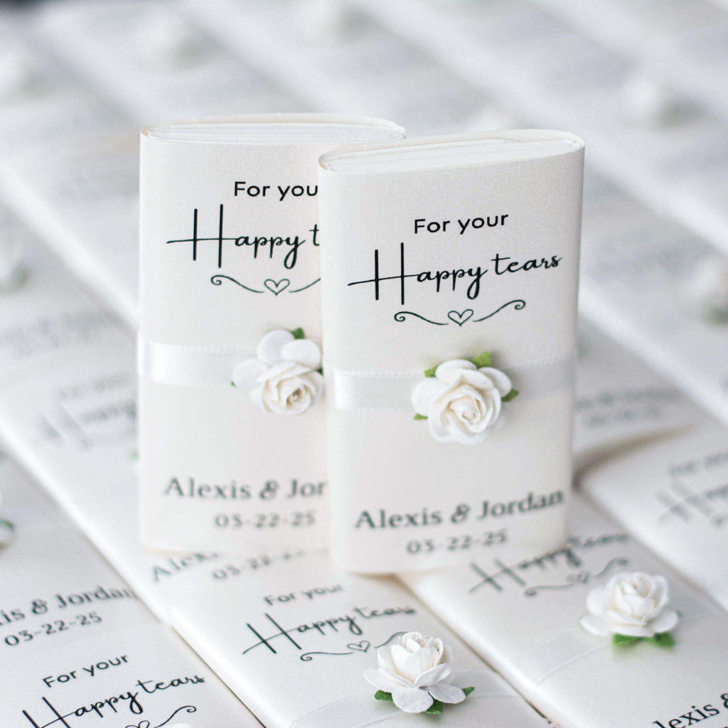 Personalisierte Hochzeitstaschentücher für Freudentränen set