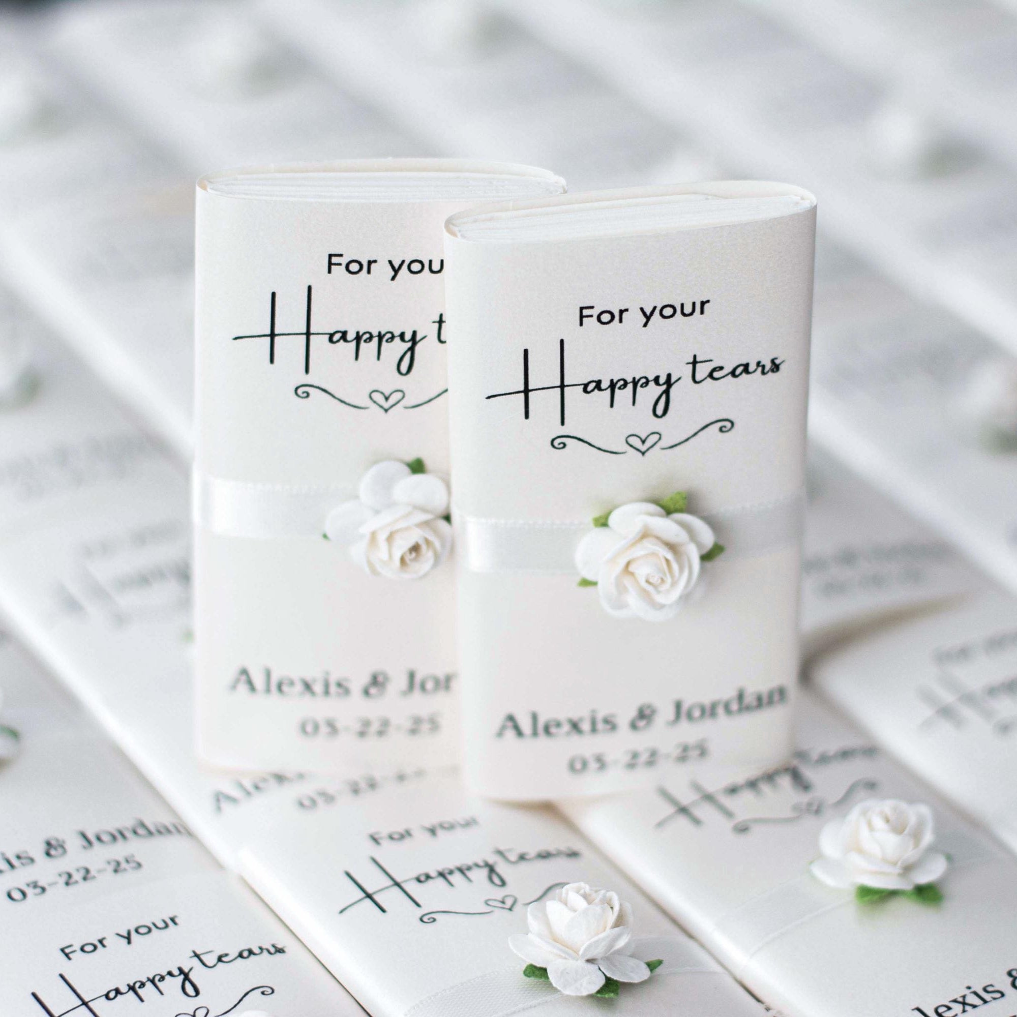 Personalisierte Hochzeitstaschentücher für Freudentränen set