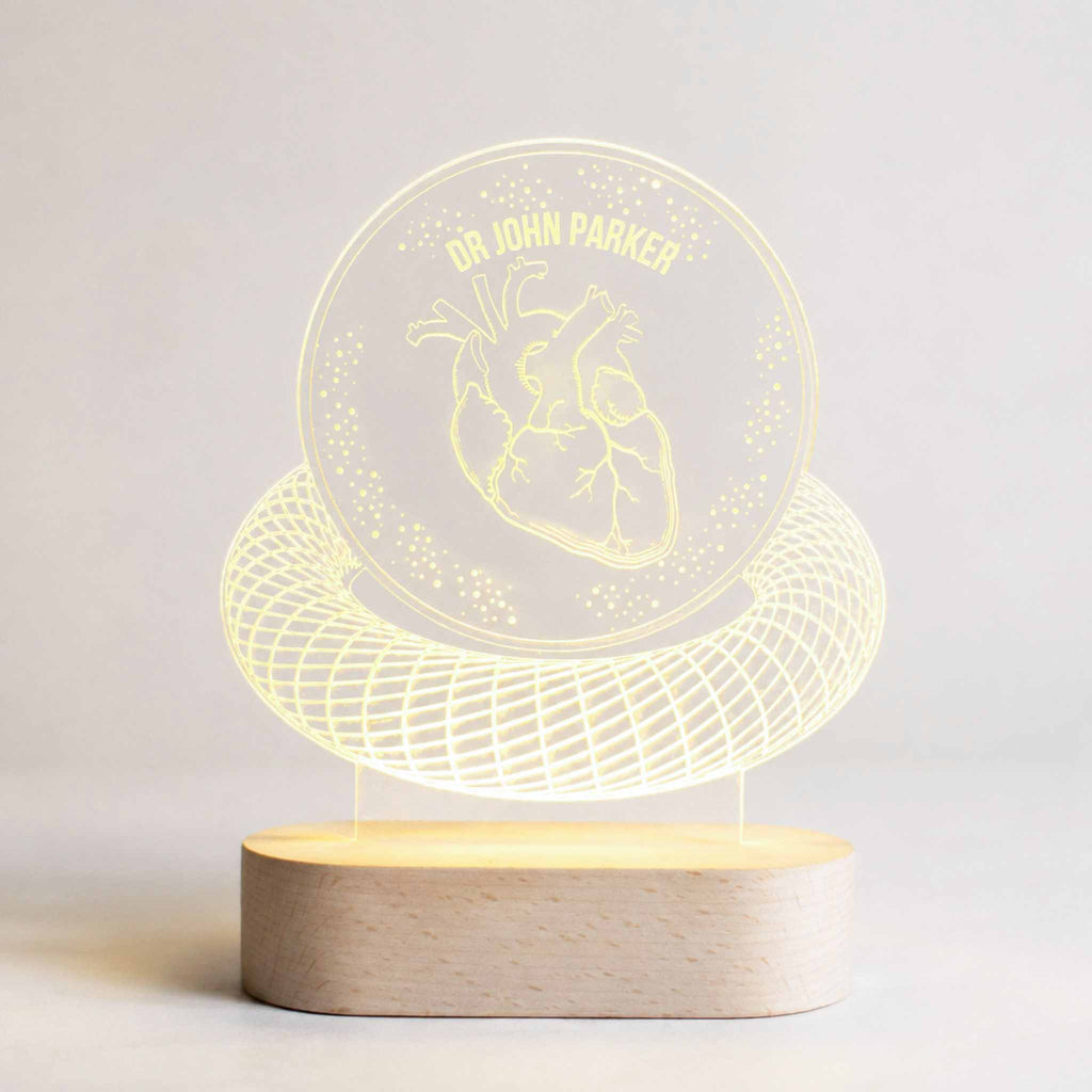 Personalisierte LED-Lampe für Arzt oder Apotheker mit Name und warmgelbem Licht