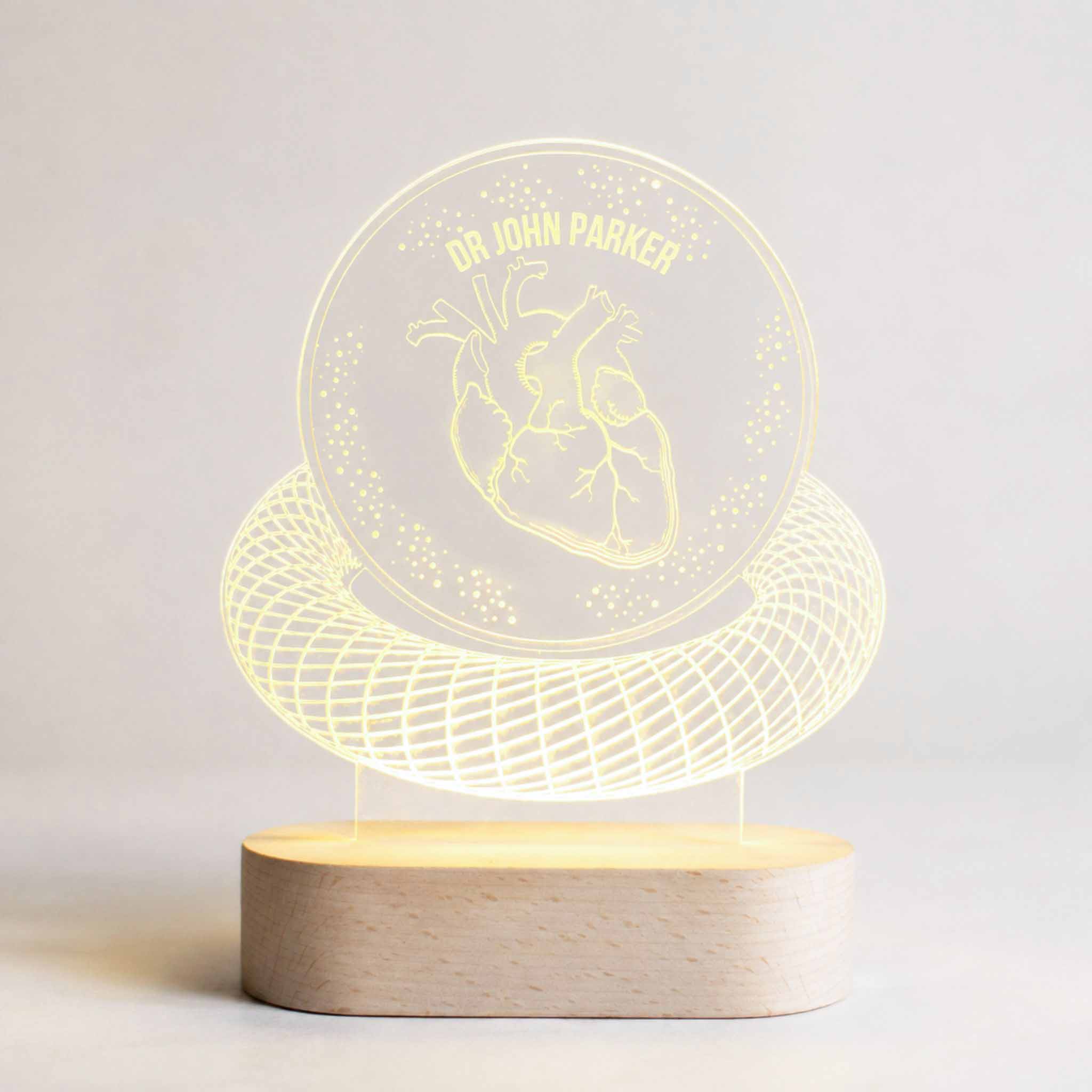 Personalisierte LED-Lampe für Arzt oder Apotheker mit Name und warmgelbem Licht