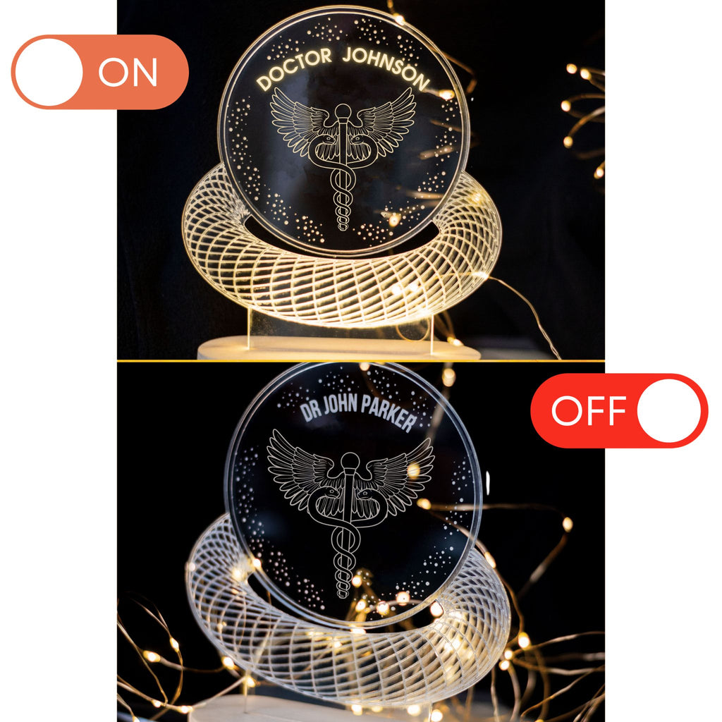 Abmessungen der personalisierten LED-Lampe für Ärzte und Apotheker on off
