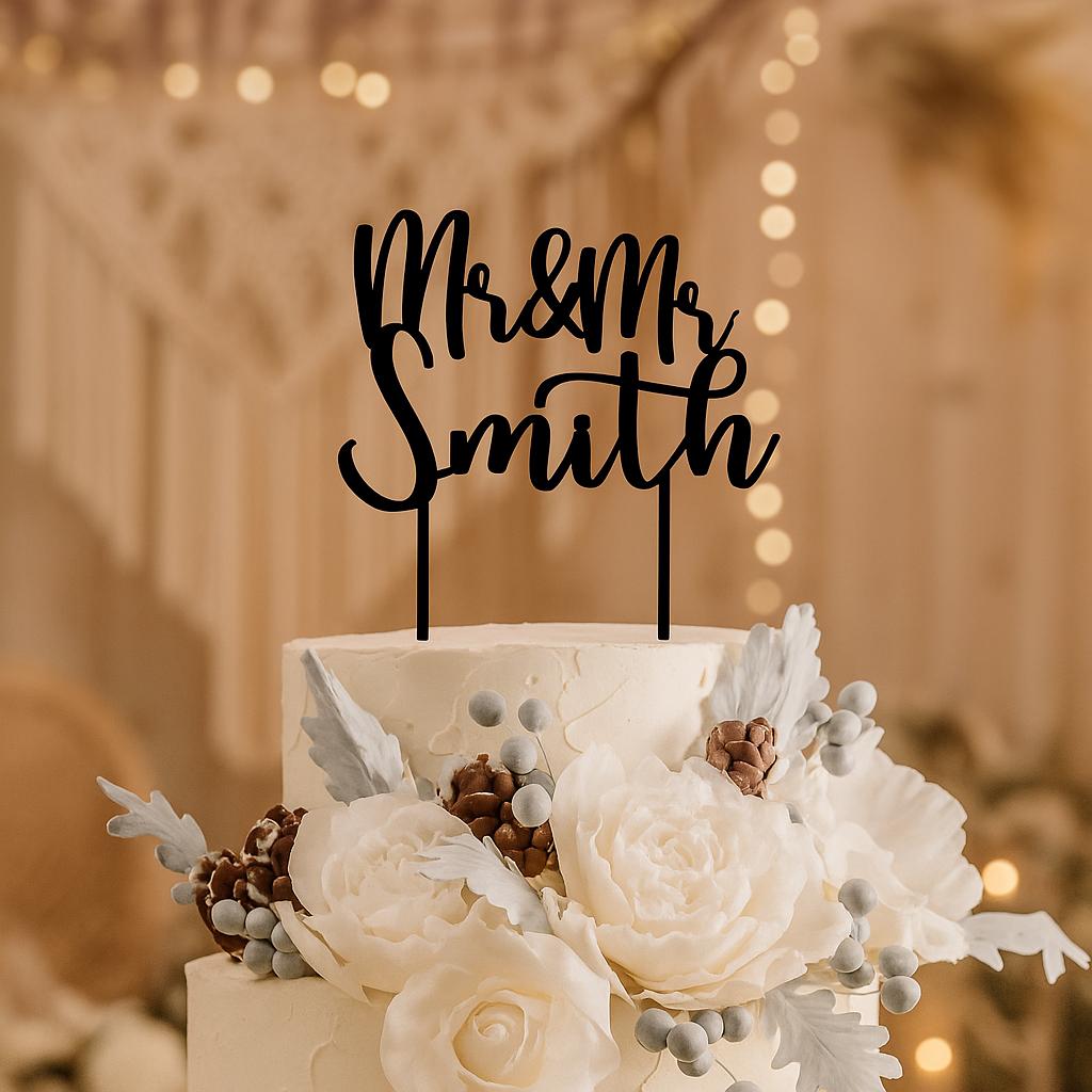 Personalisierter Hochzeitstorten-Topper Mr & Mrs mit Nachname