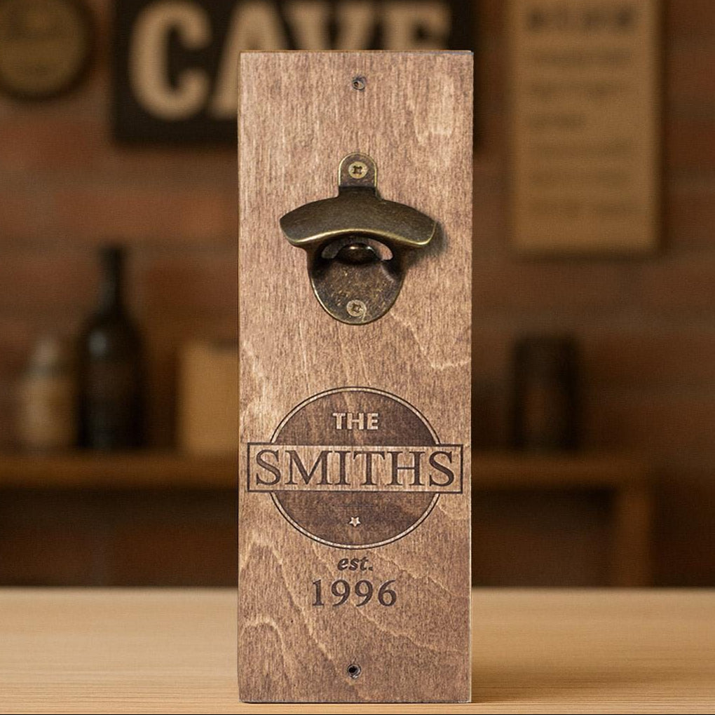 Gravierter Wand-Flaschenöffner Personalisierter Wandflaschenöffner aus Holz mit Magnet