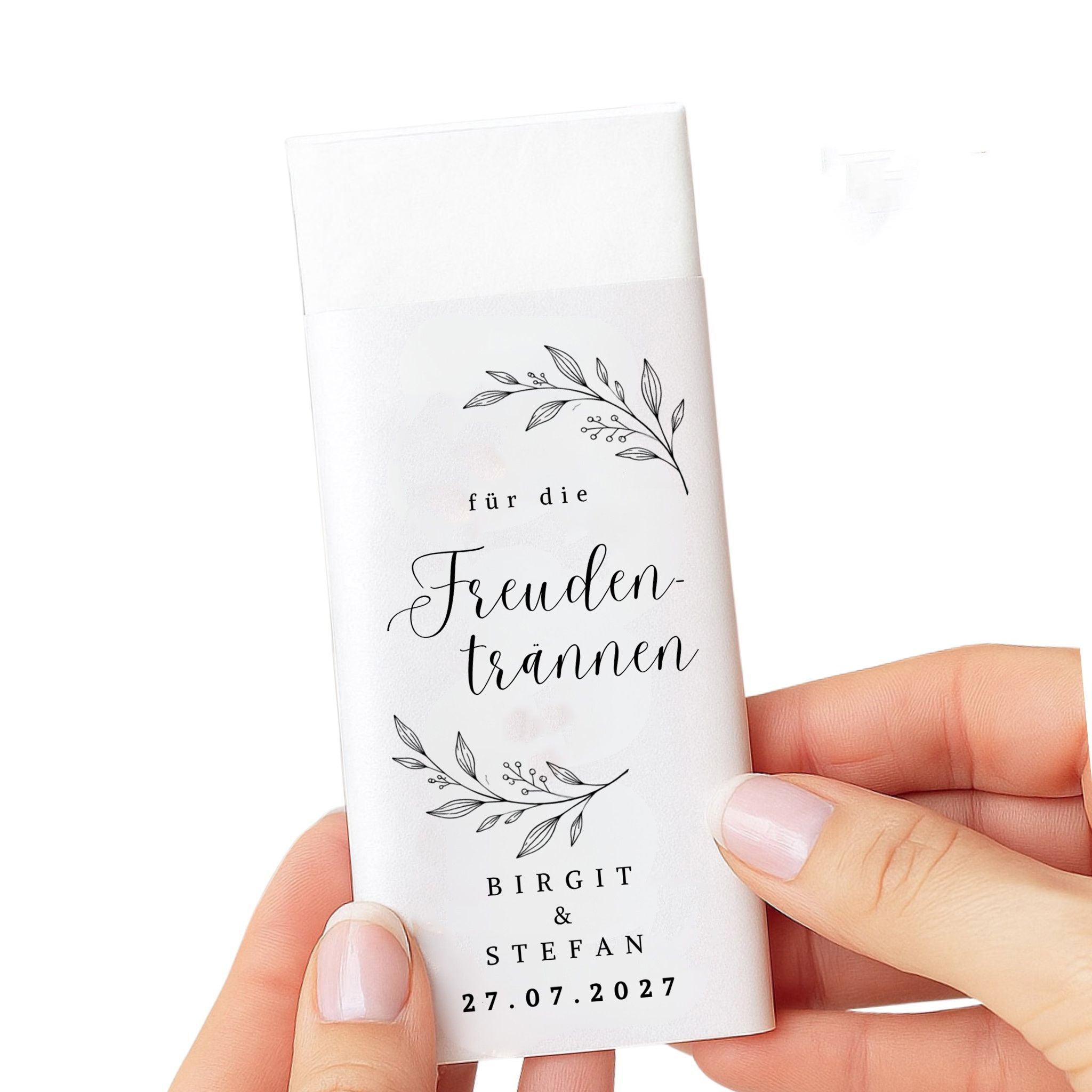 Personalisierte Freudentränen-Taschentücher zur Hochzeit mit Namen und Datum